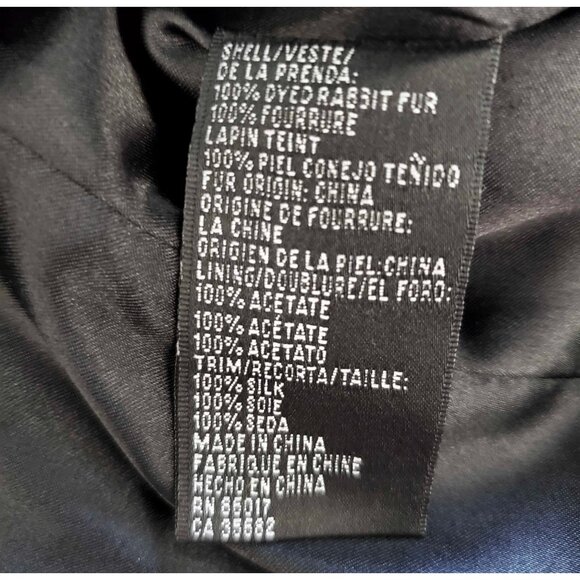 Vintage Y2K BEBE Black 100% Rabbit Fur Silk Bow Crop Bolero Shawl Jacket S - Picture 9 of 10